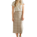 Calista Plaid Wool Midi Pencil Skirt
