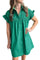 Bright Green Shirred Ruffle Sleeve Button Up Short Dress