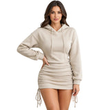 Women's Hooded Ruched Drawstring Mini Dress