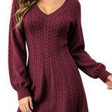 Women's V-Neck Cable-Knit Pullover Dress