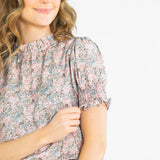 Clara Floral Ruffle Mockneck Short Sleeve Top