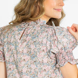 Clara Floral Ruffle Mockneck Short Sleeve Top