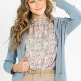Clara Floral Ruffle Mockneck Short Sleeve Top