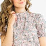 Clara Floral Ruffle Mockneck Short Sleeve Top