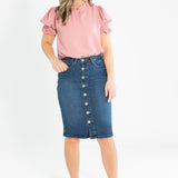 Clara Ruffle Mockneck Short Sleeve Top