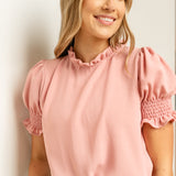 Clara Ruffle Mockneck Short Sleeve Top