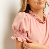 Clara Ruffle Mockneck Short Sleeve Top