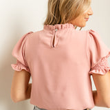 Clara Ruffle Mockneck Short Sleeve Top