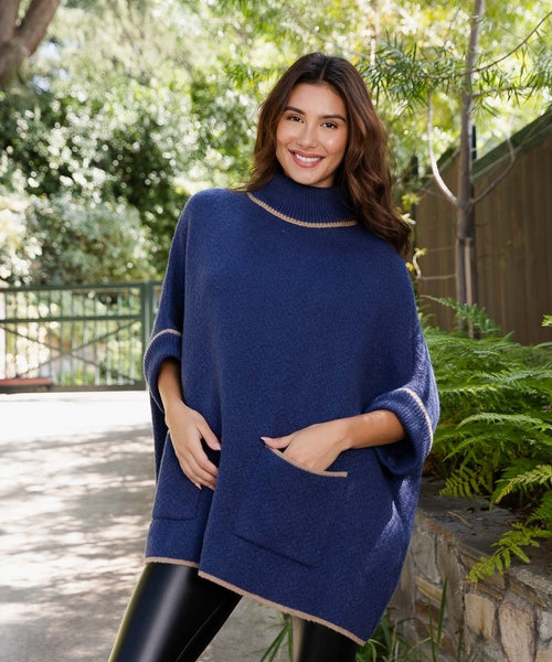 CozyCove Turtle Neck Poncho with Easy Sleeves