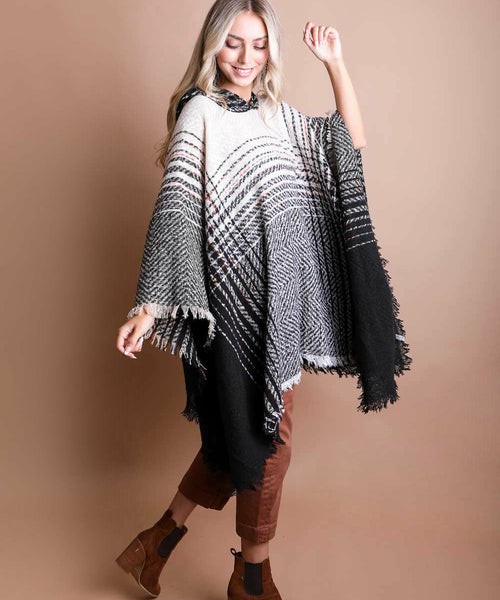 Cuddly Herringbone Hooded Poncho