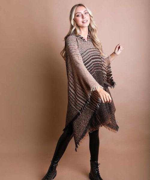 Cuddly Herringbone Hooded Poncho