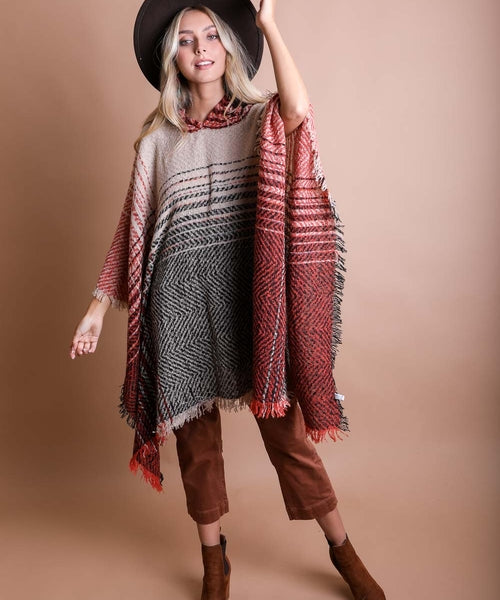 Cuddly Herringbone Hooded Poncho