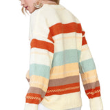White Striped Color Block Drop Shoulder Knit Sweater