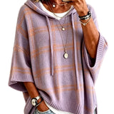 Plaid Knit Hooded Batwing Sweater