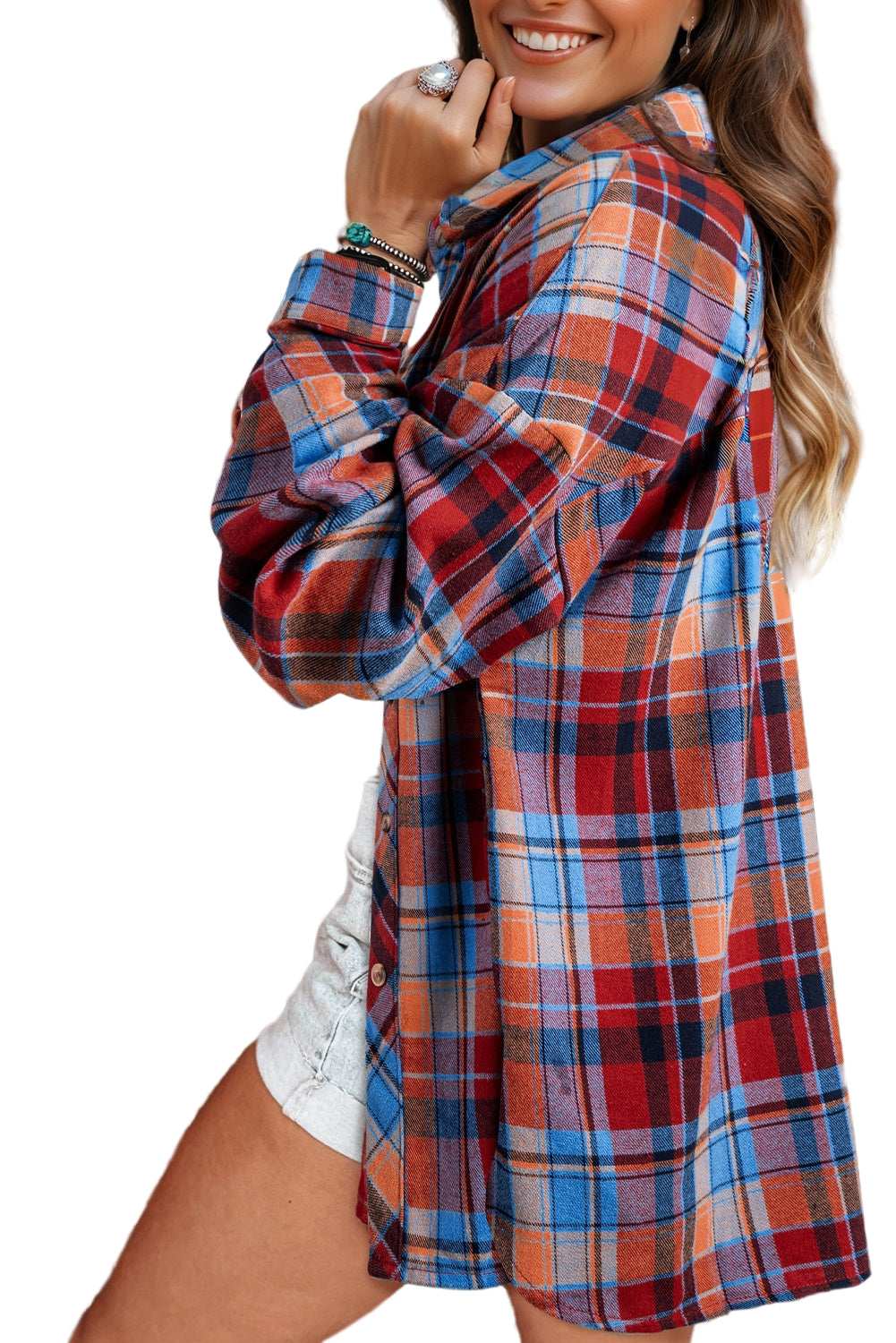 Orange Plaid Print Loose Vintage Shirt