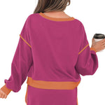 Black Color Contrast Loose Pullover and Lace-up Waist Skort Set