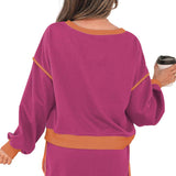 Black Color Contrast Loose Pullover and Lace-up Waist Skort Set