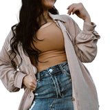 Smoke Gray Solid Corded Drop Shoulder Plus Size Shacket