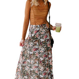 Brown Floral Print High Waist Maxi Skirt