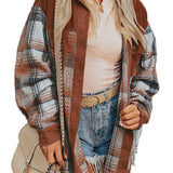 Cinnamon Plaid Corduroy Patchwork Pocket Loose Shacket