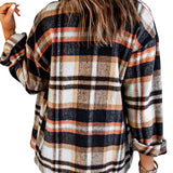 Geometric Plaid Print Pocketed Shacket