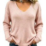 Women's Relaxed V-Neck Drop-Shoulder Pullover Sweater