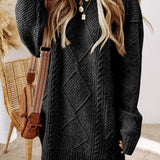 Parchment Cable Knit Drop Shoulder Loose Fit Sweater Dress