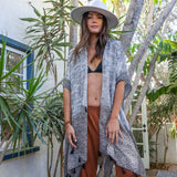 Tropical Leaves Draped Sleeve Kimono
