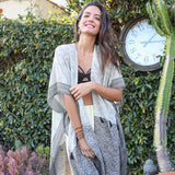 Tropical Leaves Draped Sleeve Kimono