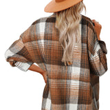 Brown Plaid Flap Pockets Shacket
