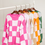 Dark Brown Checkered Bishop Sleeve Sweater