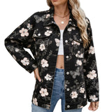 Botanical Print Drop-Shoulder Denim Jacket