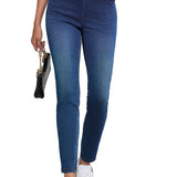 Ashleigh Blue Multiple Pockets Straight Leg Washed Stretchy Knit Casual Jeans