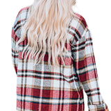 Geometric Plaid Print Pocketed Shacket
