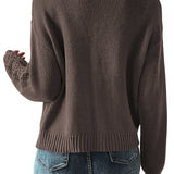 Dark Khaki Open Knit Drop Shoulder Sweater Cardigan