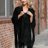 Diagonal Knit Tasseled Ruana