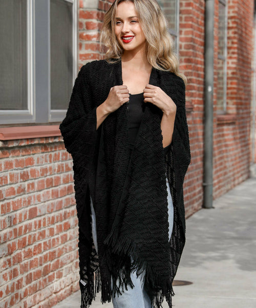 Diagonal Knit Tasseled Ruana