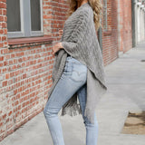Diagonal Knit Tasseled Ruana