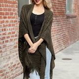 Diagonal Knit Tasseled Ruana