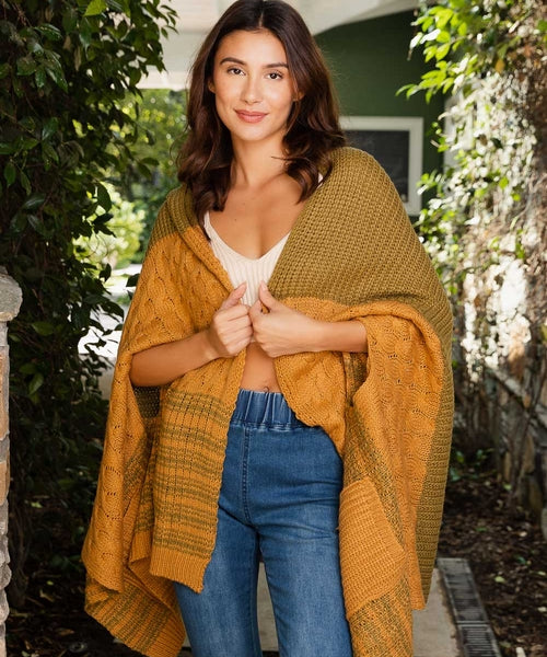 Dual-Toned Striped Wrap with Arm Openings