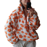 Winter Flowers Lambskin Sweatshirt Women | Cozy Zip-Up Pocket Pullover