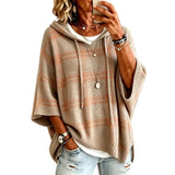 Plaid Knit Hooded Batwing Sweater