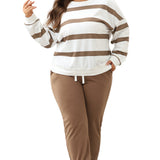 Red Stripe Drop Shoulder Pullover and Jogger Pants Set
