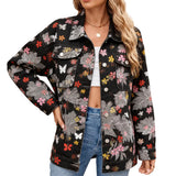 Botanical Print Drop-Shoulder Denim Jacket