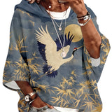 Women's Graphic Print Drawstring Hoodie – Three-Quarter Sleeves