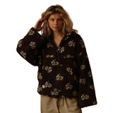 Winter Flowers Lambskin Sweatshirt Women | Cozy Zip-Up Pocket Pullover
