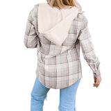 Khaki Plaid Removable Hood Buttoned Shacket