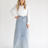 Elisha Light Wash Long Denim Skirt