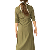 Essential Olive Long Sleeve Linen Shirt Dress