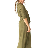 Essential Olive Long Sleeve Linen Shirt Dress